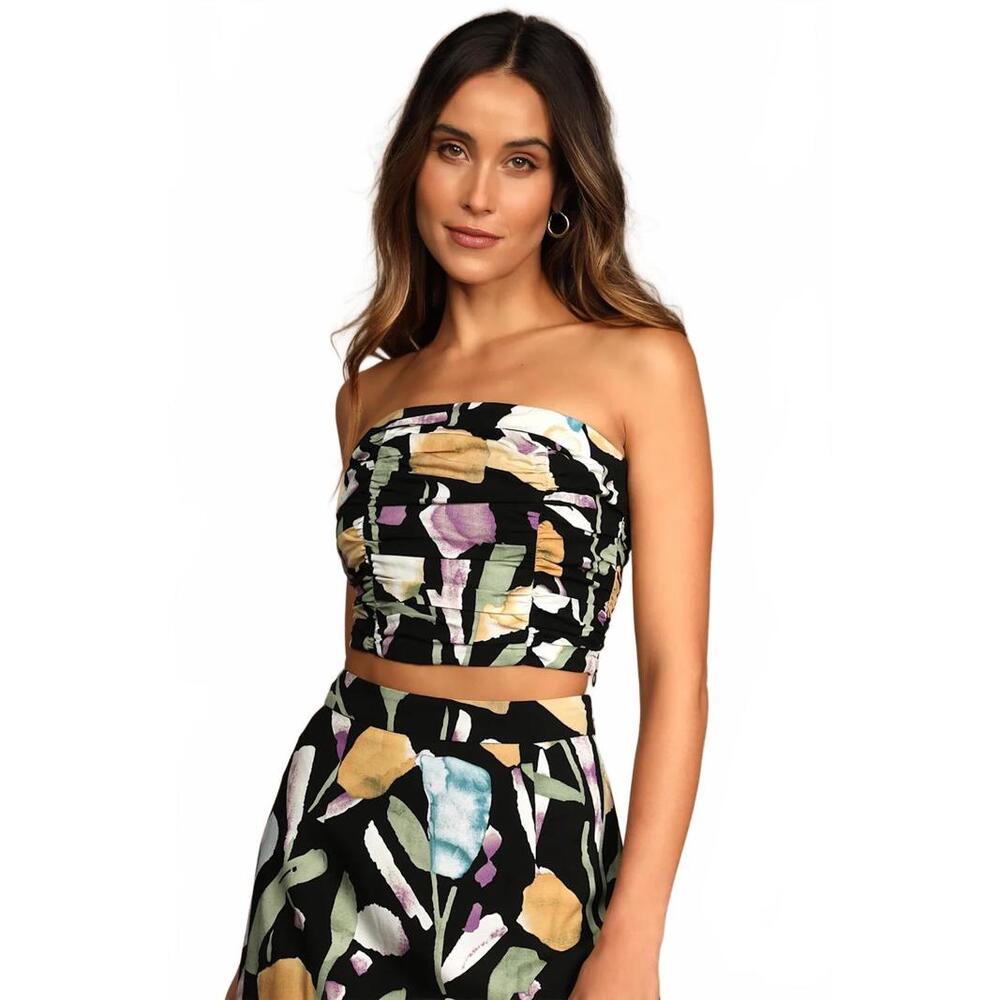 Lulus Super Bloom Black Floral Print Strapless Tube Top - S NWT - Picture 7 of 8